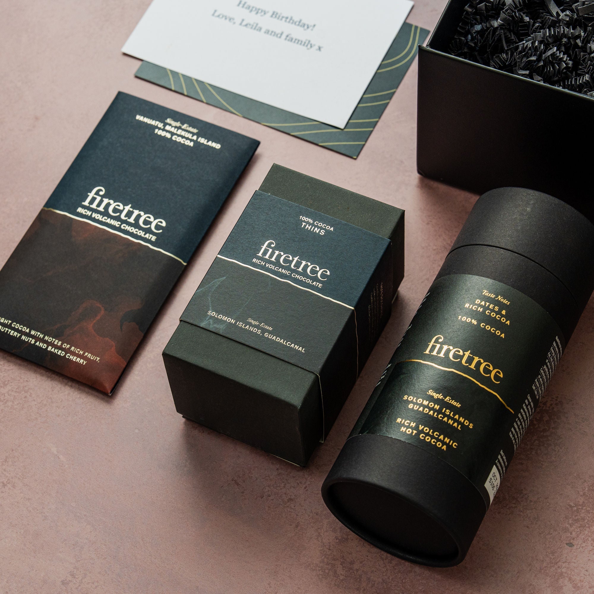Firetree Chocolate's 100% cocoa products in their dark brown and black packaging are made naturally without added sugar.